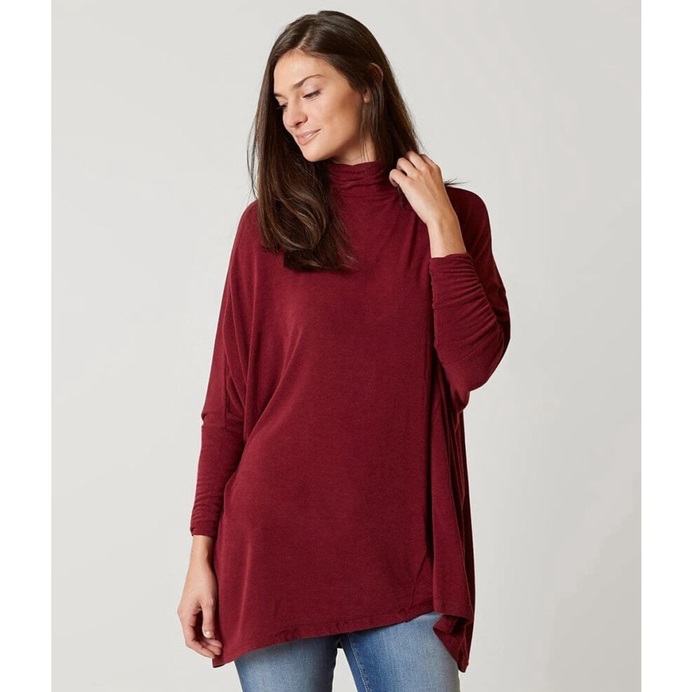 We The Free XS Wine Wool Blend Dolman Sleeves Oversized Turtleneck Tunic Top
